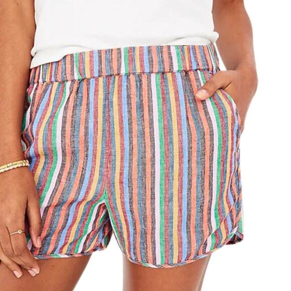 Madewell Rainbow Multicolored Striped Linen Blend Pull On Shorts Sz XXS - Picture 5 of 13